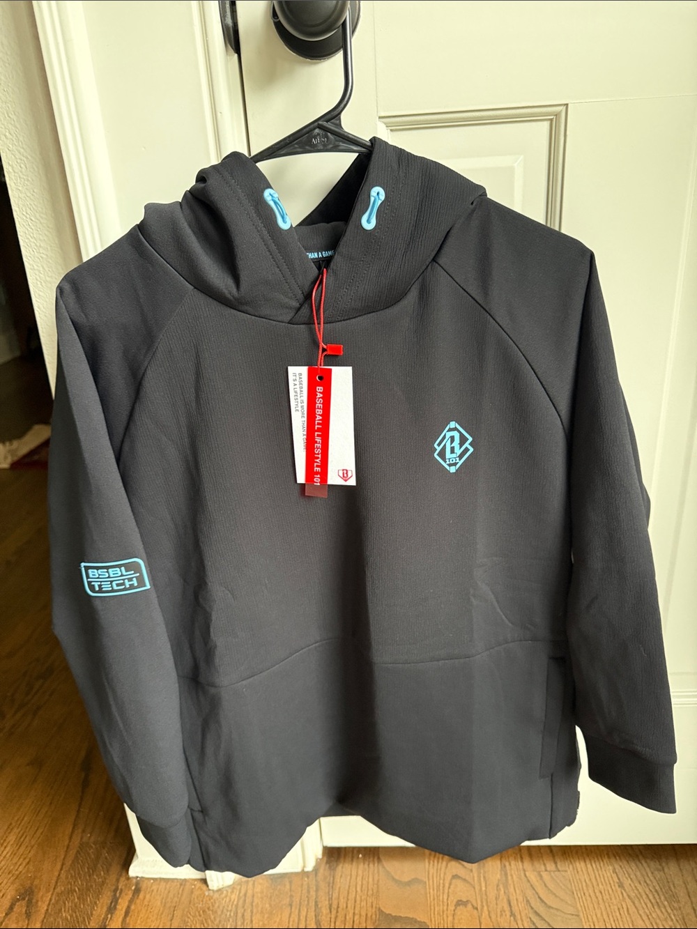 Baseball Lifestyle 101 Youth Black Hoodie with Teal Logo and Trim